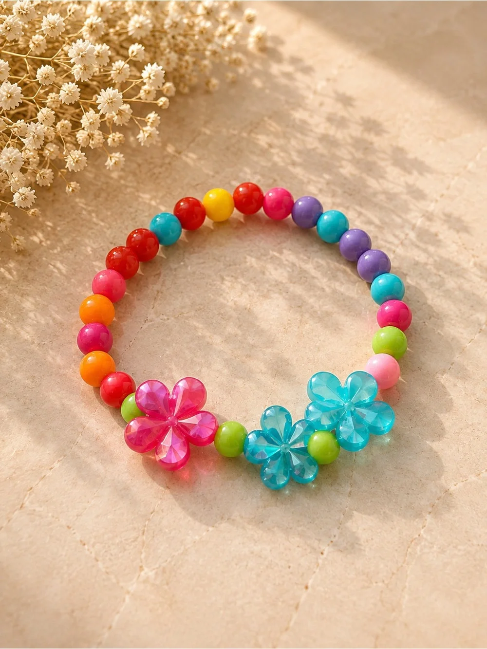 Kids Multi-Color Flower Bead Stretch Bracelet - Unbranded
